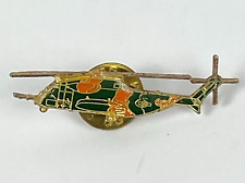 Military Helicopter Enamel Hat Lapel Pin Pin Back Orange Green 1 1/2