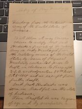 1917 WWI Antique LETTER Affidavit For Discharge Selective Draft Indiana Army picture