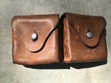 Swiss Army Military Belt 2 Compartment Leather Ammo Pouch 1944 picture