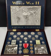 WW II COIN, STAMP & MEDAL COLLECTION IN DISPLAY BOX picture
