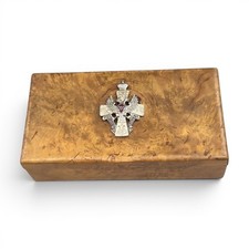 1914 Romanov Era Karelian Birch Officer Box Silver Enamel Badge