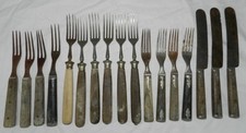 Lot of 17 Civil War Era pieces of Flatware - Knives are John Primble