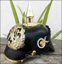 German Pickelhaube Officer's Leather Helmet Brass FinishBawarian Helmet Imperial picture