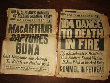 MACARTHUR CAPTURES BUNA--BOSTON DAILY RECORD--12/14 & 12/15/1942 ROMMEL RETREATS picture