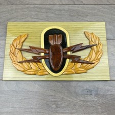 Basic EOD Badge Military Wooden Wall Plaque 14'' x 8'' Light wood home decor