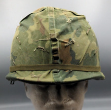 Vietnam War era US M-1 helmet with Mitchel cover, liner, nape strap, helmet band picture