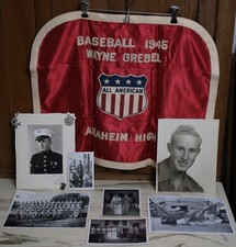 Vtg WWII 1945 Anaheim High School All American Baseball Satin Banner USMC Group