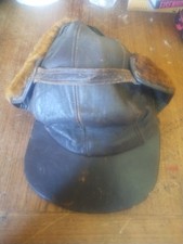 WWI1 Leather Aviator Hat - Ear Flap WWII Pilot's Cap - Well Used Vintage Aviator