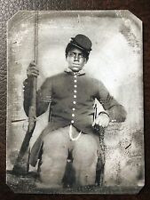 African American Civil War US soldier With Rifle & Uniform tintype C59RP picture