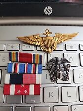 WW2 Navy Wings-Sterling Cap Badge-Ribbons -REAL THING RARE- STORE NAVY OWNED picture