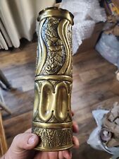 Vintage Brass WWII Trench Art Vase, Beautiful Floral Landscape Art Made From... picture