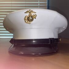 USMC Marine Corps Dress Blues White Vinyl Cover Hat Cap Size 7 1/8 picture