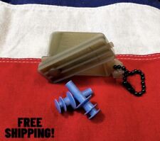 US ARMY MILITARY EAR PLUGS WITH CHAIN AND CASE SIZE LARGE COLOR BLUE picture