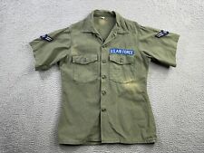 Vintage Military Shirt Mens 15.5 x 35 Green OG 107 Sateen 70s Vietnam USAF picture