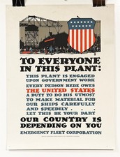 Original 1918 US WWI Ship building poster, rare worker incentive poster