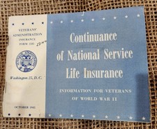 WWII Veterans Administration Life Insurance Form 1535 Booklet, October 1945
