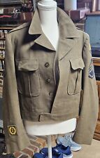 Vtg 1950 US Army officer Field Jacket Waist Wool Uniform 40 R with patches Green picture