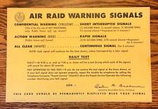 1951 Cold War Air Raid Warning Signals Paper Sign NYC Civil Defense Card picture