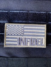 Infidel US American Flag Freedom Fighter Tactical Patch Hook Loop Black