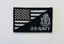 US NAVY FLAG USN BLACK/WHITE MILITARY TACTICAL HOOK & LOOP EMBROIDERED PATCH