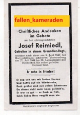 original german ww2 Death Card JOSEF REIMIEDL fell 9 june 1943 OSTEN picture