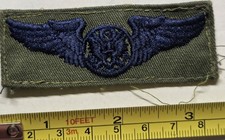 Vtg USAF Master Navigator Observer Wings uniform badge blue thread green fabric