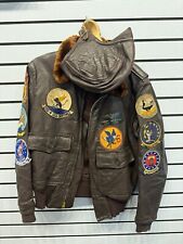 Vintage USN Leather Jacket With Patches Size 42 & Leather Flight Helmet Damaged picture