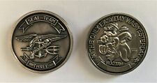 Navy SEAL Team Three Vintage Antique Silver Challenge Coin HOOYAH  ST-3 UDT picture