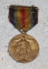 US WW1 Victory Medal Full Wrap Brooch Pin Back Long Ribbon. Worn Cond. M487 picture