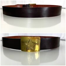 VINTAGE SOVIET RUSSIAN MILITARY LEATHER BELT WITH BRASS STAR BUCKLE W: 2 L: 46 picture
