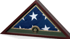 MILITARY FLAG DISPLAY CASE BURIAL BOX WITH MEDALLION AND GOLD PLATING picture