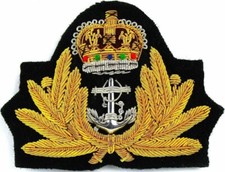 UK ROYAL NAVY OFFICER HAT CAP CAPT ADMIRAL Bullion Badge KING CROWN 3 1/2" x 4"