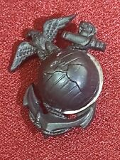 Vintage US Marine Corps Black Metal Lapel Hat Screw Back Pin Anchor Eagle USMC picture