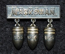 Massachusetts Volunteer Militia MVM 1890's 1st Class Marksman Badge - 3 Bullets