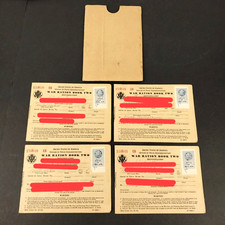1944 WWII Ration Books #4 with Stamps Consecutive Serial Numbers & Sleeve - 4pcs