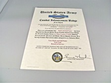 Army Combat Infantryman Badge Medal Replacement Certificate CIB
