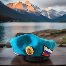 Russian Army Military Blue Beret Hat VDV With Cockade and flag 57 Size