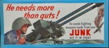 HE NEEDS MORE THAN GUTS JUNK original 1943 WW2 PROPAGANDA poster 7.5x17