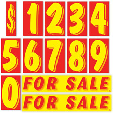 Vinyl Number & for Sale Decals 13 Dozen Car Lot Windshield Pricing Stickers (Red picture