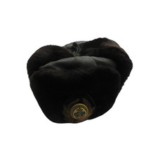Vintage Bulgarian Navy Winter Hat Leather Faux Fur Anchor Badge Cold War 1970s