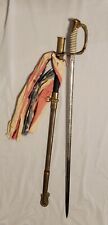 antique US Navy Dress etched ceremonial sword  and US flag and scabbard picture