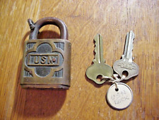 SARGENT USN US NAVY Brass PADLOCK LOCK with 2 Original Keys & Chain Loop on Hasp picture