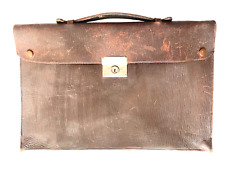 Large Antique Brown Leather Military Leather Brief Case, 15