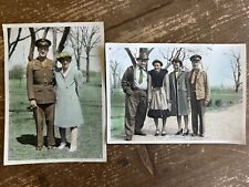 (2) Vintage 1940s WWII Soldier with Mom + Friends Hand Colored Tint Photographs picture
