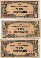 THREE JAPANESE GOVERNMENT TEN CENTAVOS CURRENCY PHILLIPINES OCCUPATION WW 2 picture