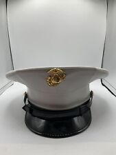 Marine Corps Kings form Size 7 White Enlisted Service Cap Good Condition Vintage picture
