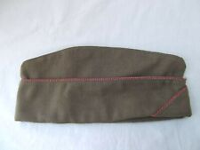 Vtg army military khaki green field garrison hat cap lined wool red stripe picture