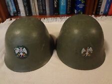 2 VINTAGE MILITARY STEEL POT HELMETS WITH HARNESS picture