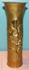 WWI Trench Art Polished Brass Shell Casing Floral Pattern Vase picture