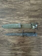 WWII/2 US M-3 Utica blade marked fighting knife in M8 scabbard with leather tie picture